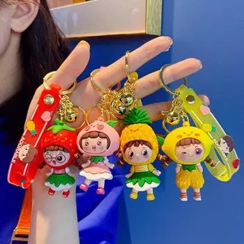 Strawberry Doll Key Holder Backpack Pendant Wristlet Keychain Bag Ornaments Fruit Girl Keychain lemon
