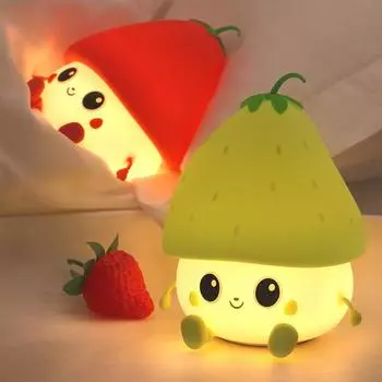 Strawberry Funny Night Light,Office Decompression Soft Silicone Lamp,Portable Stress Relief Cute Strawberry Gift Led Night Light