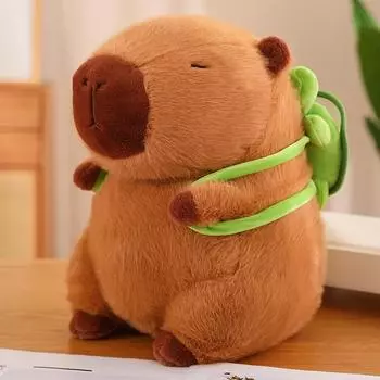Strawberry Hat Capybara Plush Toy Simulation Turtle Backpack Capibara Stuffed Animals Papa Hand Circle Ring Small size Pendant about 10-15cm