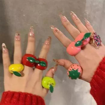 Strawberry Painting Ring Lemon Fruit Enamel Ring Creative Drip Oil Ring Decoration Style F