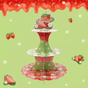 Strawberry Party Cake Rack Birthday Three-layer Cake Rack Kids Girl Baby Shower Strawberry Birthday Party Decoration Supply земляничный