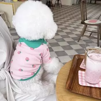 Strawberry Print Dog Clothes Pink Pet Dog Vest Cute T-Shirt Puppy Costume Cat Dog Polo Shirt Chihuahua Bichon Girls Dog Pullover XS белый