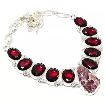 Ювелирное ожерелье из серебра 925 пробы с клубничным кварцем и гранатом 18 дюймов d6B33 розовый
