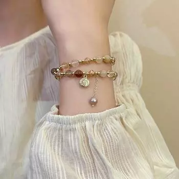 Strawberry Quartz Pink Accessible Luxury Exquisite Best Selling Crystal Bracelet Double Tea Crystal Bracelet [White]]