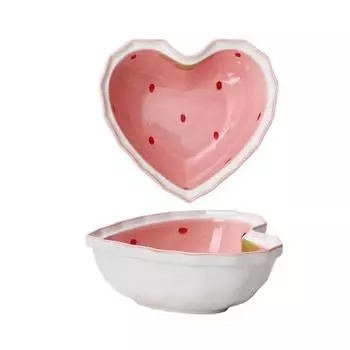 Strawberry Ramen Bowls and Spoons Creative Ceramics Anti-scald Instant Noodle Bowl Cute Strawberry Bowl Pretty Bowl