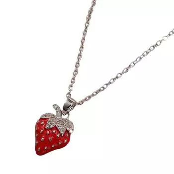 Strawberry Shape Pendant Necklace Fruit Necklace Titanium Steel Texture Fashion Neck Jewelry Suitable for Fashion Lover серебряный