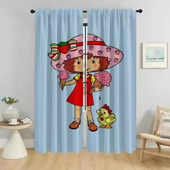 Strawberry Shortcake Shades Window Curtain for Room 2 Panel Modern Living Room Curtains Partition Halloween Decoration Kitchen W50xH70cmx2pcs-CL
