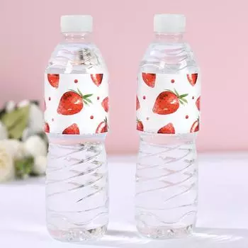 Strawberry Themed Water Bottle Label Birthday Party Decoration Child Fruit Shoot Sticker Baby Shower Kids Girl Birthday Gifts