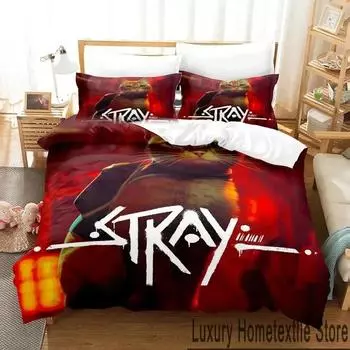 Stray Game Cat and Momo Bedding Set Duvet Cover Bed Set Quilt Cover Pillowcase Comforter king Queen Size Boys Adult Bedding Set EU Single 135x200cm