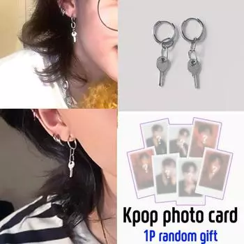 [STRAY KIDS Hyunjin Style] Стальное кольцо-серьга в виде ключа или кафф Ear Cuff