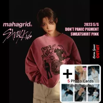 [Stray Kids] Совместная работа Stray Kids и Mahagrid, толстовка Don t Panic Pigment Pink (Подарочная Фотокарта Ломо) S розовый