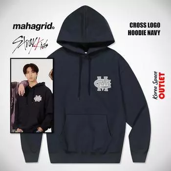 [Stray Kids] Совместная работа Stray Kids и Mahagrid, толстовка с логотипом CROSS, ТЕМНО-СИНЯЯ S