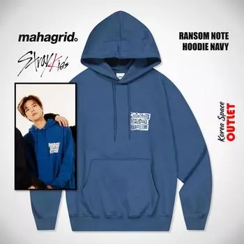[Stray Kids] Совместная работа Stray Kids и Mahagrid, ТОЛСТОВКА RANSOM NOTE HOODIE NAVY