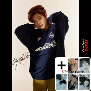 [Stray Kids] Совместная работа Stray Kids и Mahagrid, ТОЛСТОВКА С ВОРОТНИКОМ RALLY ТЕМНО-СИНЯЯ S