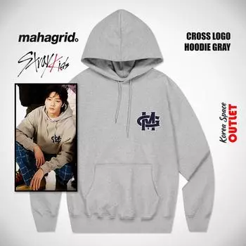 [Stray Kids] Stray Kids и Mahagrid Collaboration, Толстовка CROSS LOGO HOODIE GRAY S