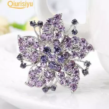 Стразы Цветок Шарф Брошь Булавка Свадебная Вечеринка Ювелирные Изделия Леди Подарок Модные Ювелирные Изделия фиолетовый
