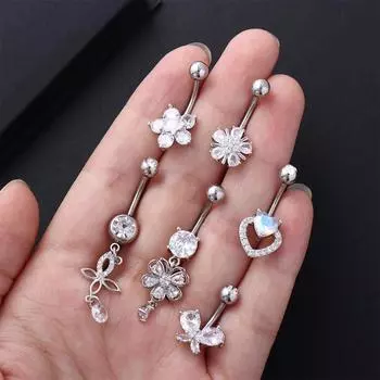Стразы Цветы Бабочка Пупочное Кольцо Геометрическое Кольцо Для Пупка Пирсинг Пупка Украшения Для Тела C