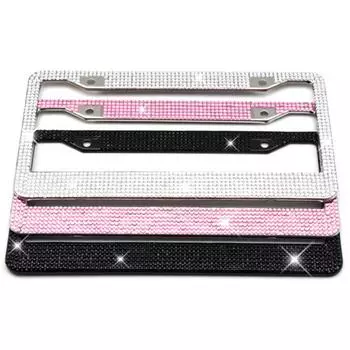 Стразы из нержавеющей стали, блестящие автомобильные рамки номерного знака, крышка тега белый