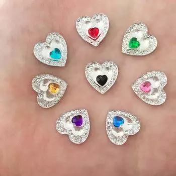 Декоративный элемент в виде сердечка с цветным кристаллом, 80 шт 12mm фиолетовый