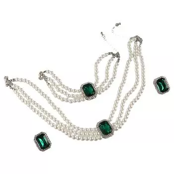 Стразы Комплекты украшений из жемчуга Комплекты украшений для невесты из бисера Комплекты украшений для невесты Комплект из ожерелья, браслета и сережек style 8