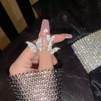 Стразы Кристалл сверкающая бабочка Открытое кольцо Регулируемое обручальное кольцо на палец Украшения для вечеринки Подарки на день рождения 1pc