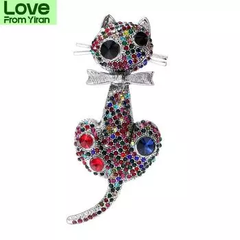 Стразы милые смешные большие броши кошки для женщин винтажные булавки в виде животных доступные цвета высокое качество новый год