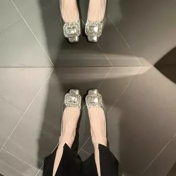 Стразы неглубокий французский квадратный носок серебристый с юбкой одинарные туфли женские весна и осень 35 чёрный