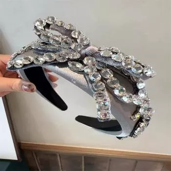 Стразы Повязка на голову Широкая Верхняя Повязка с бантом Бисером Ювелирные Изделия Повязки на голову Кристаллами Украшенные Повязки на голову Женские Девичьи Аксессуары для волос