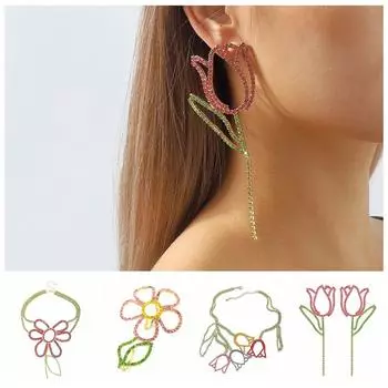 Стразы преувеличенные серьги-подвески цветок корейский стиль кольцо для девушки чокер женские ювелирные изделия вечеринка C Ring