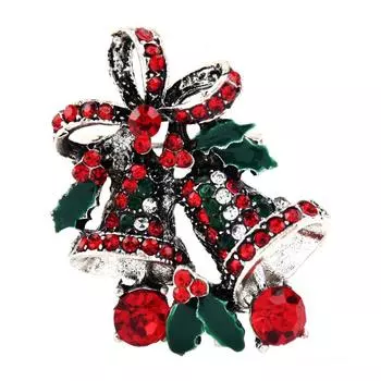 Стразы Рождественский колокольчик Брошь-булавка Цветной бант Шарф Пряжка Корсаж Модная одежда Декор Праздничные рождественские булавки золотой