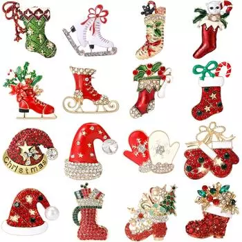 Стразы Рождественский носок Брошь для женщин Рождественский подарок Булавки Офисная вечеринка Подарки для друзей Ювелирные изделия Подвески Креативные маленькие аксессуары 1 красный