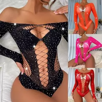 Стразы сетчатые сексуальные нижнее белье боди клубный наряд для вечеринки