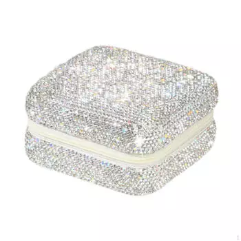 Стразы шкатулка для украшений футляр для украшений портативный блестящий декор ожерелья серьги органайзер для белый