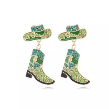 Стразы в стиле вестерн сапоги висячие серьги для женщин Бохо ковбойская шляпа ковбойские сапоги эмалированные серьги кантри концерт вечеринка наряды ювелирные изделия подарок зелёный