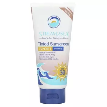 Stream2Sea, солнцезащитный тонированный крем, спортивный, SPF 30, без запаха, 3 жидких унции (90 мл)