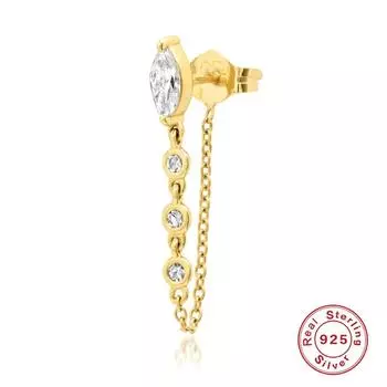 Street Cool Girl S925 Sterling Silver Double Wear Stud Earrings Chain Tassel Thin Earrings 925 silver