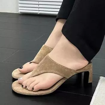 Street Fashion Flip Flops Women 2024 New Suede Women s High Heel Slippers Casual and Versatile Wear Outside Slides Plus Size 42 35 чёрный