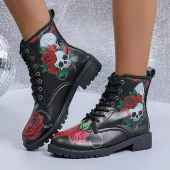 Street Fashion Graffiti Goth Women s Shoes 2024 Autumn and Winter High Top Women s Boots Thick Sole Anti-Slip Motorcycle Boots 36