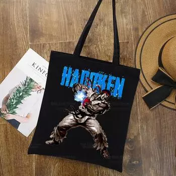 Street Fighter Черные женские холщовые сумки Сумки Нарушители парковки не будут уничтожены Сумки на плечо Повседневная сумка для покупок для девочек 24*26cm