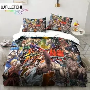 Street Fighter Printed Bedding Set Single Twin Full Queen King Size Bed Set Adult Kid Bedroom Retro Game Gamer Bedding Gift EU Single 135x200cm