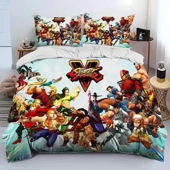 Street Fighter Retro Game Gamer Comforter Bedding Set,Duvet Cover Bed Set Quilt Cover Pillowcase,king Queen Size Bedding Set Boy 70x133cm 2pcs