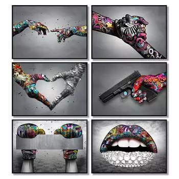 Уличное граффити Рукопожатие Холст Картина Плакат и Печать, Абстрактная Картина, Настенное Художественное Оформление, Фреска Гостиная, Домашний Декор 21x30cm No Framed