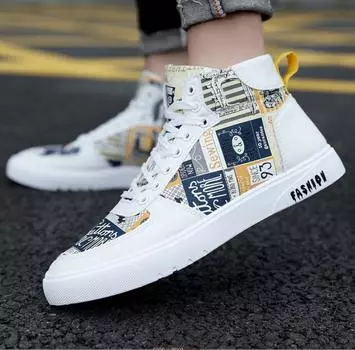 Street Lace Up Doodle Footwear for Men Tennis Shoes Zapatillas Hombre Men‘s Sneakers High Top Casual Shoes Fashion Skateboard 39