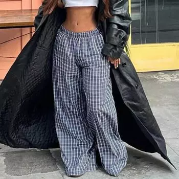 Уличные ретро-брюки в сине-белую клетку, классические, свободные, повседневные, Spice Girls, яркие цвета, эластичные, с заниженной талией, тонкие и универсальные S синий