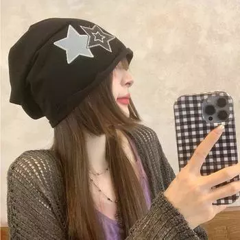 Street stars Baotou hat female spring and autumn Internet celebrities heap hat sweet cool babes retro cold hat confinement hat tide M56-58cm чёрный