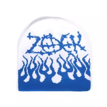 Street Style Flame Pattern Neutral Casual Knitted Hat For Fall And Winter White Blue