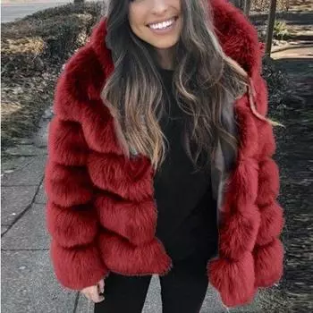 Street style ins imitation fox fur jacket hooded Internet celebrity fur jacket female plush hooded M темно-серого