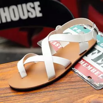 Street Style Men s Summer Flats New Trend Fashion Sandals Casual Leather Open-toe Sandals Adult Thick-soled Beach Shoes Non-slip 37 коричневый