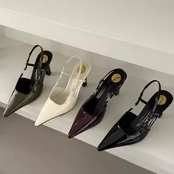 Street Style Pointed Toe Women Muels Sandals Fashion Shallow High Heels Party Dress Sandalias Shoes 35 зелёный