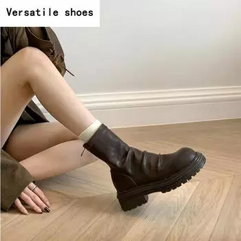 Street Style Winter Women Ankle Boots Fashion Back Zippers Modern Short Booties Vintage Square Low Heels Ladies Shoes 35